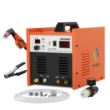 HITBOX HBC8000II Plasma Cutter with Built-In Air Compressor, Non-Touch Pilot Arc 50 Amp 220V Digital Inverter IGBT Clean Cut Plasma Cutting Machine
