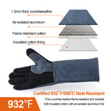 HITBOX Extreme Heat & Fire Resistant Gloves with Kevlar Stitching 16inch 932℉ Leather Fire Gloves for Arc Tig Mig Wood Stove Oven BBQ Grill Pot Holder Barking Animal Handling – Free Size for Men Women