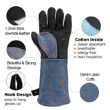 HITBOX Extreme Heat & Fire Resistant Gloves with Kevlar Stitching 16inch 932℉ Leather Fire Gloves for Arc Tig Mig Wood Stove Oven BBQ Grill Pot Holder Barking Animal Handling – Free Size for Men Women