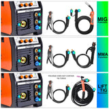 HITBOX 5 in 1 MIG Welder 200Amp Synergic 110V/ 220V Multifunction Aluminum Inverter MIG ARC Lift TIG Gas Gasless MIG Spool Gun Compatible Flux Cored Wire Solid Core Welding Machine Equipment (Upgraded MIG200 II)