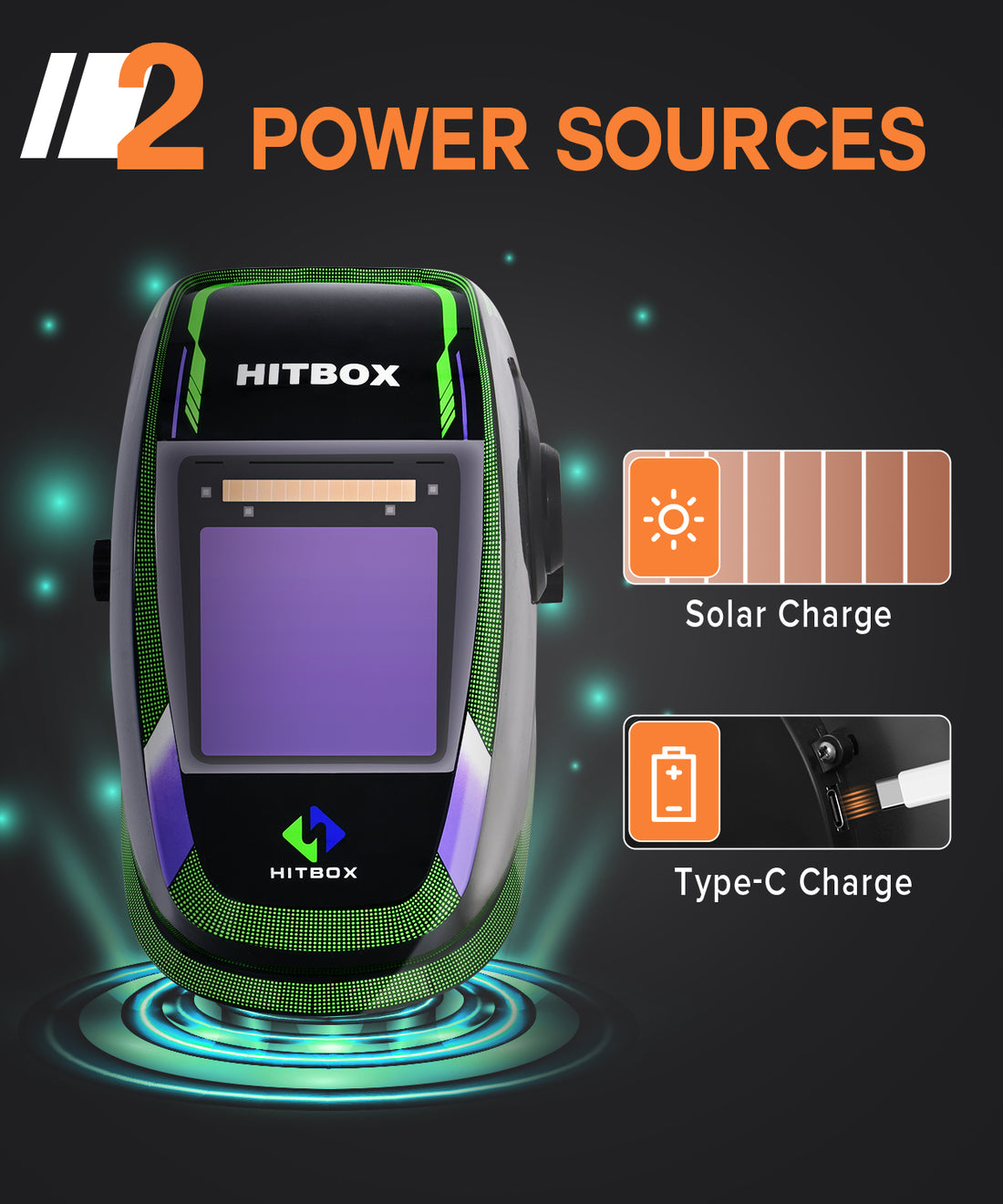 HITBOX HB002 Auto Darkening Welding Helmet - Black&Green