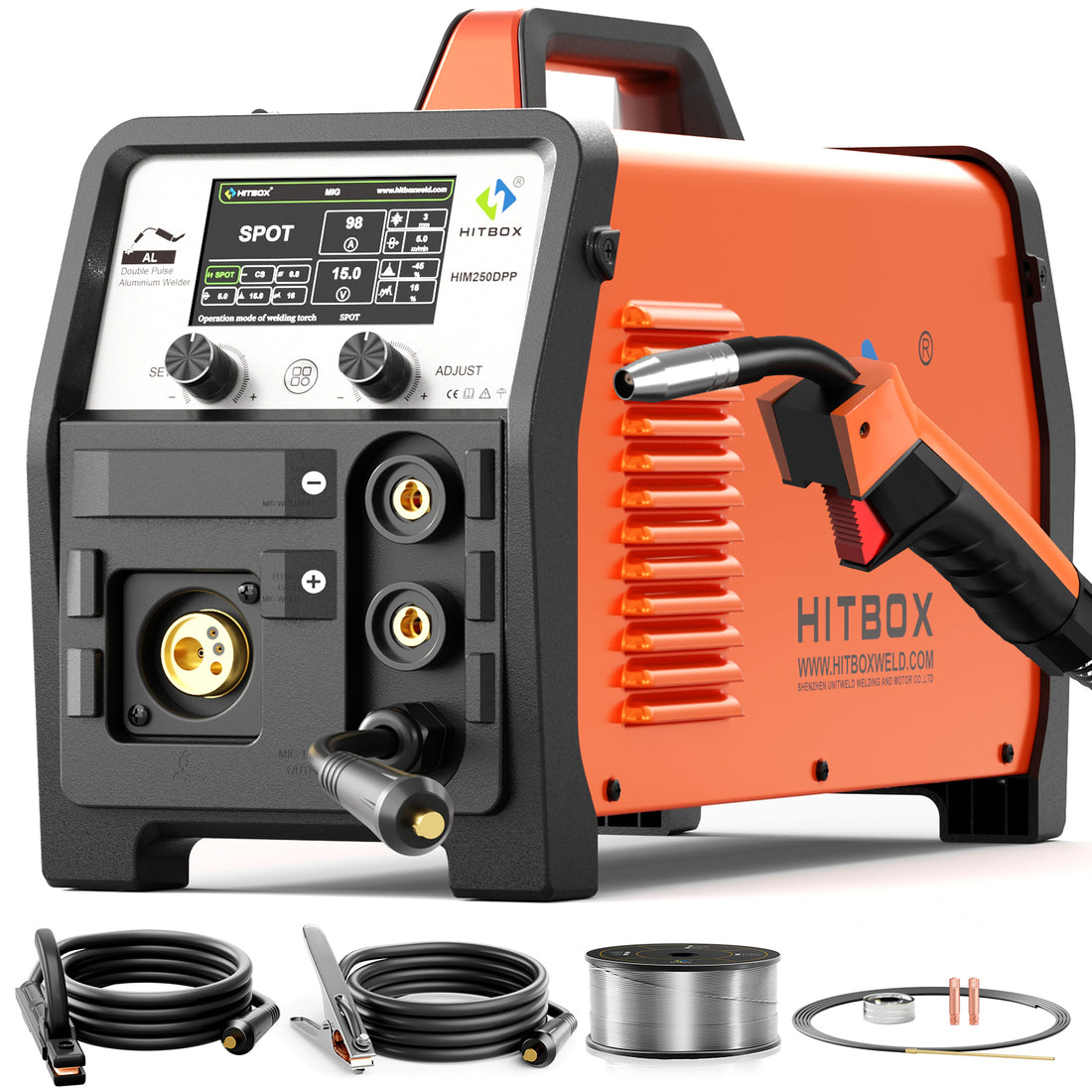 HITBOX HIM250DPP Aluminum MIG Welder with Double Pulse,7 in 1,Gas MIG/Gasless Flux Core MIG/Stick/Lift TIG/Single Pulse/Dual Pulse Aluminum Welding Machine