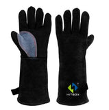 HITBOX Extreme Heat & Fire Resistant Gloves with Kevlar Stitching 16inch 932℉ Leather Fire Gloves for Arc Tig Mig Wood Stove Oven BBQ Grill Pot Holder Barking Animal Handling – Free Size for Men Women