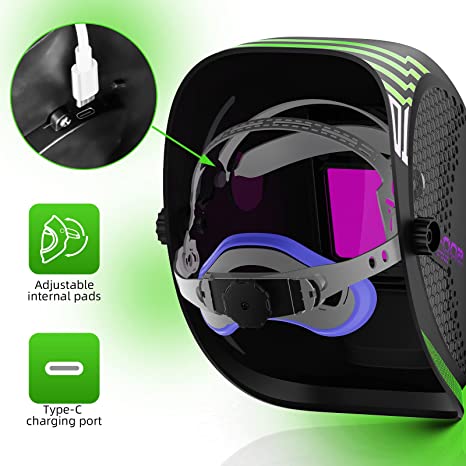 HITBOX Auto Darkening Welding Helmet - Black&Green